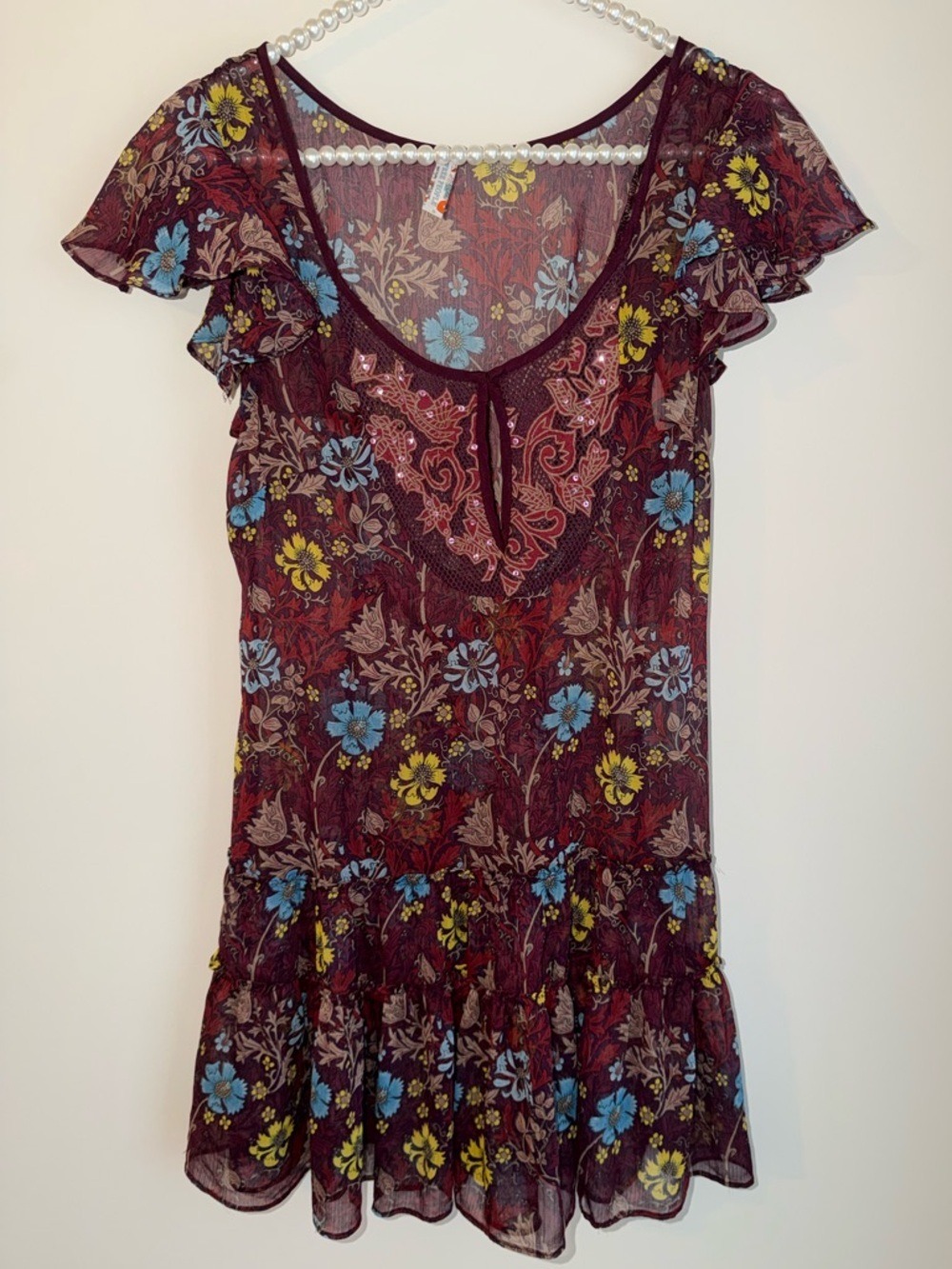 Free People sheer floral mini dress - size 0 - delicate and dainty / sparkle